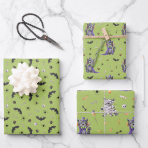 Feuille De Papier Cadeau Chat drôle d'Halloween