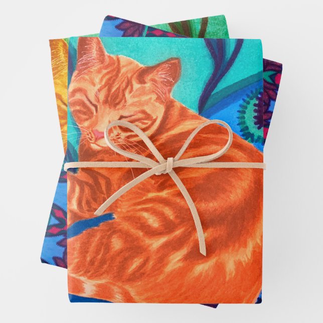 Feuille De Papier Cadeau Chat et courtepointe (En situation)