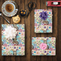 Chat féerique tabby pastel fantaisiste floral
