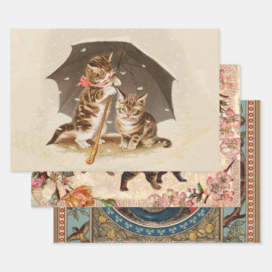Feuille De Papier Cadeau Chat Kitten chaton antique vintage jolie mignonne