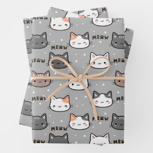 Feuille De Papier Cadeau Chat mignon en gris