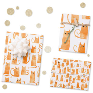 Feuille De Papier Cadeau Chat orange
