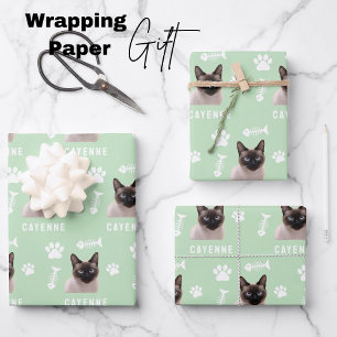 Feuille De Papier Cadeau Chat personnalisé avec photo et nom