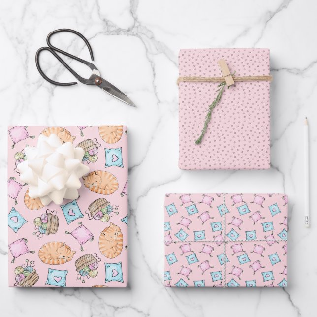 Feuille De Papier Cadeau Chat rose (Recto)
