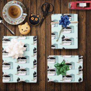 Feuille De Papier Cadeau Chat smoking en smoking vintage rétro cuisine aqua