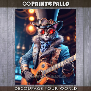 Feuille De Papier Cadeau Chat Steampunk : chapeau haut-de-forme, lunettes,