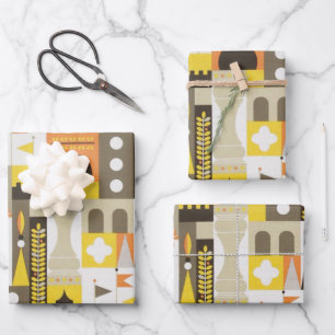 Feuille De Papier Cadeau Château Blocks Orange