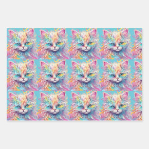 Feuille De Papier Cadeau Chatons arc-en-ciel