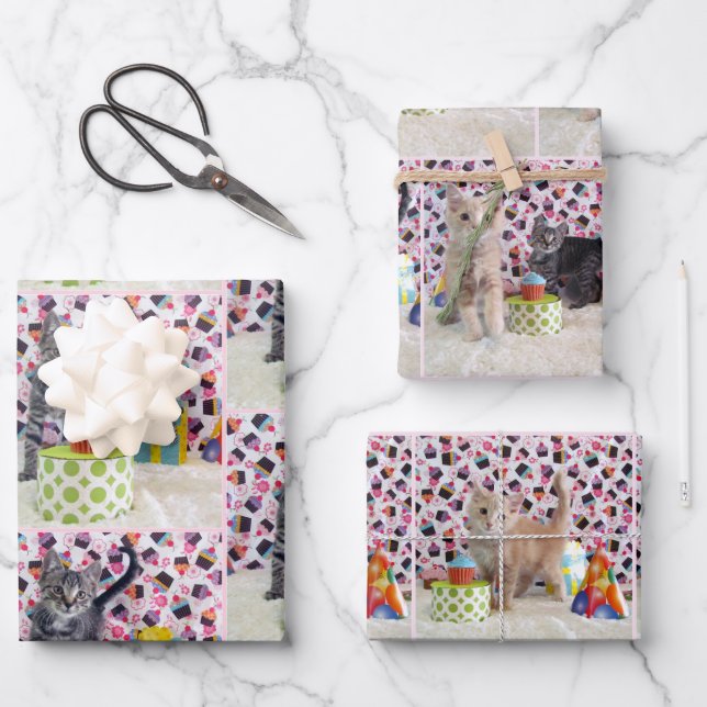 Feuille De Papier Cadeau Chatons ! (chats) Anniversaire de Buffington et Pa (Recto)