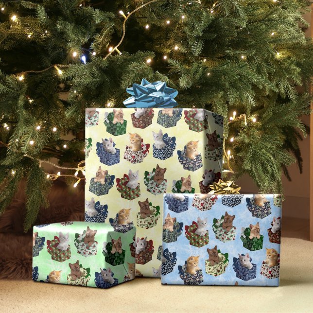 Feuille De Papier Cadeau Chatons de Noël mignons en boîtes cadeaux (Créateur téléchargé)