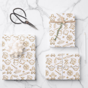 Feuille De Papier Cadeau Chatoyant Motif de pâtisserie de Noël Gold Festive