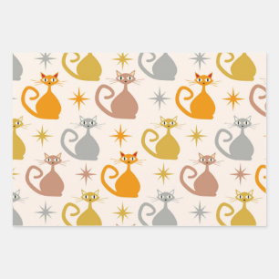 Feuille De Papier Cadeau Chats atomiques colorés du milieu du siècle avec d