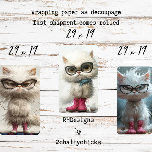 Feuille De Papier Cadeau Chats Blancs Capricieux et Boudeurs Découpage