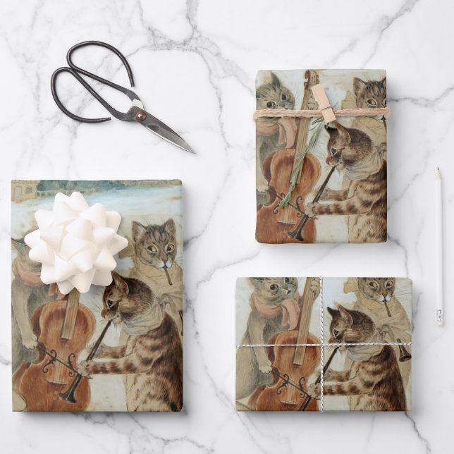 Feuille De Papier Cadeau Chats Carol Chant de Louis Wain (Recto)