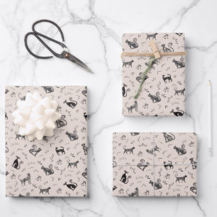 Feuille De Papier Cadeau Chats d'art rupestre sur beige
