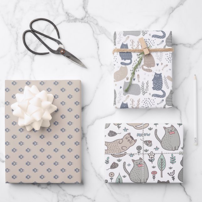 Feuille De Papier Cadeau Chats de fête de style scandinave  (Recto)