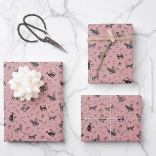 Feuille De Papier Cadeau Chats de l'art des cavernes sur rose thé foncé ros
