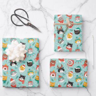 Feuille De Papier Cadeau Chats de Noël en Chandails de vacances Motif