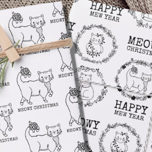 Feuille De Papier Cadeau Chats de Noël Meowy Noël mignonne