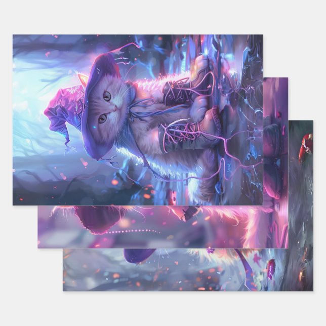 Feuille De Papier Cadeau Chats de sorcière violets découpage (Lot)