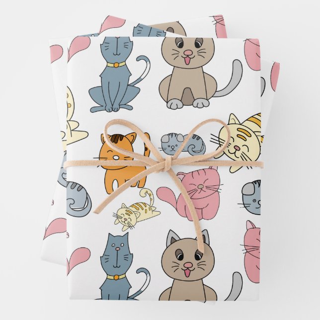 Feuille De Papier Cadeau Chats et chatons mignons et amusants (En situation)