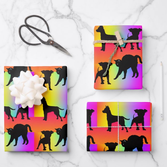 Feuille De Papier Cadeau Chats Et Chiens Animaux (Recto)