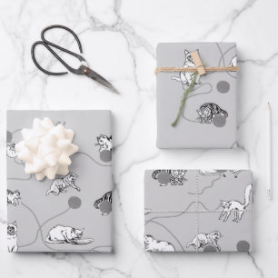 Feuille De Papier Cadeau Chats mignons Jouer et être Motif coquin