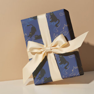 Feuille De Papier Cadeau Chats noirs de minuit – motif minimal moderne