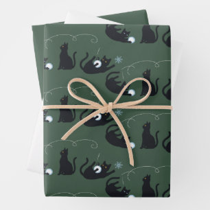 Feuille De Papier Cadeau Chats noirs hiver Mignon Noël Hiver 