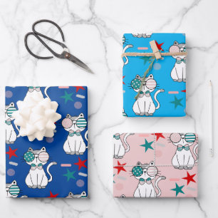 Feuille De Papier Cadeau Chats patriotiques mignons saupoudrer Étoiles Moti