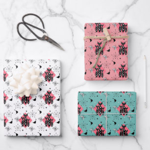 Feuille De Papier Cadeau Chats rétro Starburst atomique moderne milieu du 