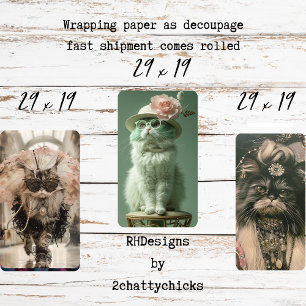 Feuille De Papier Cadeau Chats Rétro Vintage Découpage Français