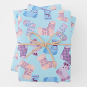 Feuille De Papier Cadeau Chaussettes pendantes à la main Carrelage Motif bl