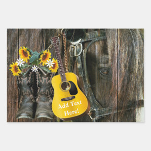 Feuille De Papier Cadeau Chaussures de cowboy du cheval occidental Guitare