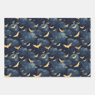 Feuille De Papier Cadeau Chauves-souris dorées