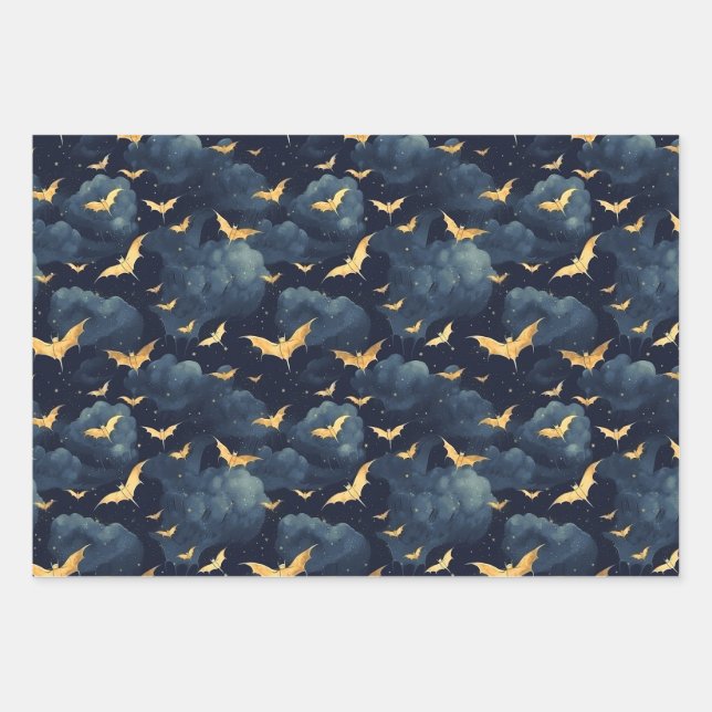 Feuille De Papier Cadeau Chauves-souris dorées (Devant)