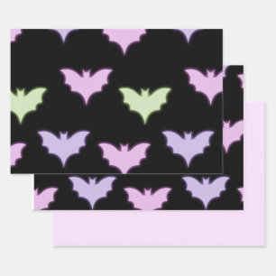 Feuille De Papier Cadeau Chauves-souris violet rose néon coloré Halloween