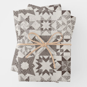 Feuille De Papier Cadeau Cheater Traditionnel Patchwork Stars Quilt Black