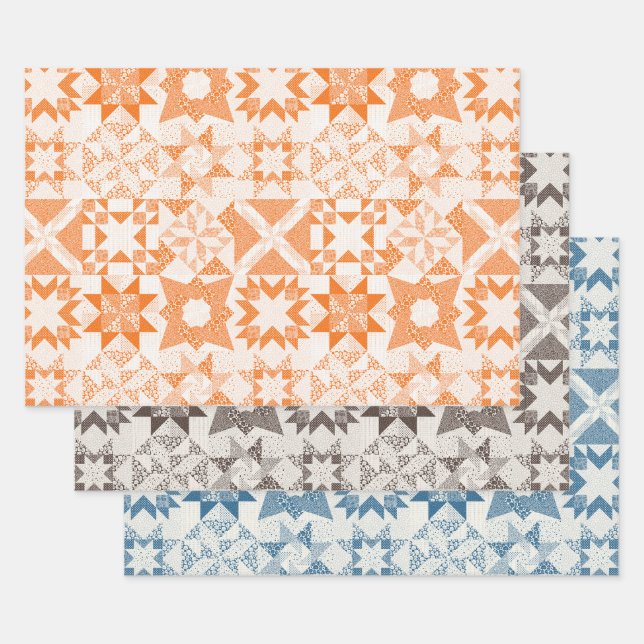 Feuille De Papier Cadeau Cheater Traditionnel Patchwork Stars Quilt Mixte (Lot)