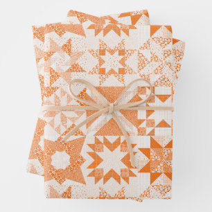 Feuille De Papier Cadeau Cheater Traditionnel Patchwork Stars Quilt Orange