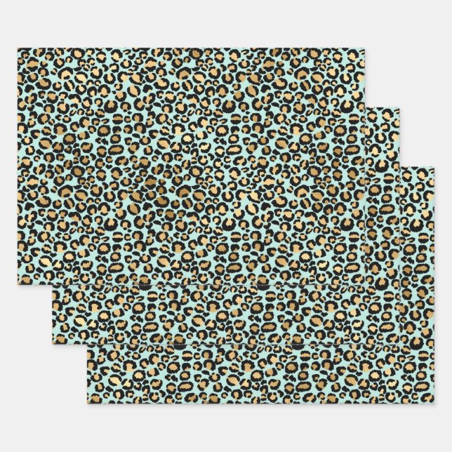 Feuille De Papier Cadeau Cheetah Imprimer Arrière - plan bleu (Lot)