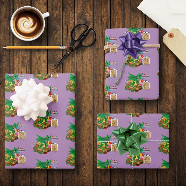 Feuille De Papier Cadeau Chef pâtissier Dragon Vert (Créateur téléchargé)