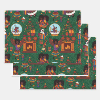 Feuille De Papier Cadeau Cheminée et tissu Kente