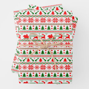 Feuille De Papier Cadeau Chemise de Noël Flocons de neige Renne Arbres Père