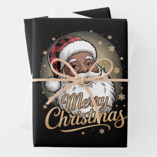 Feuille De Papier Cadeau Chemises de Noël afro-américaines Père Noël 