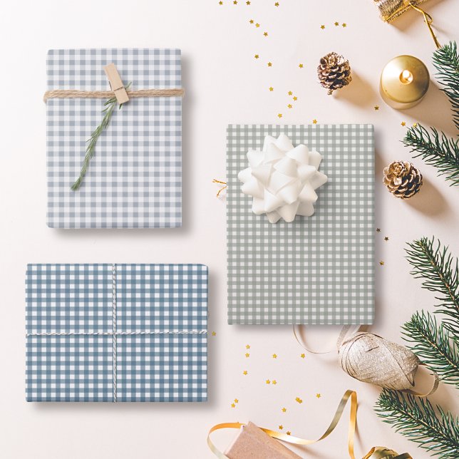 Feuille De Papier Cadeau Chèque de buffle de Noël | en vichy pastel (Créateur téléchargé)