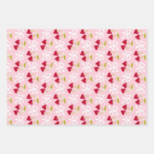 Feuille De Papier Cadeau Cherry Sweet Preppy rose et rouge Ado fille enfant