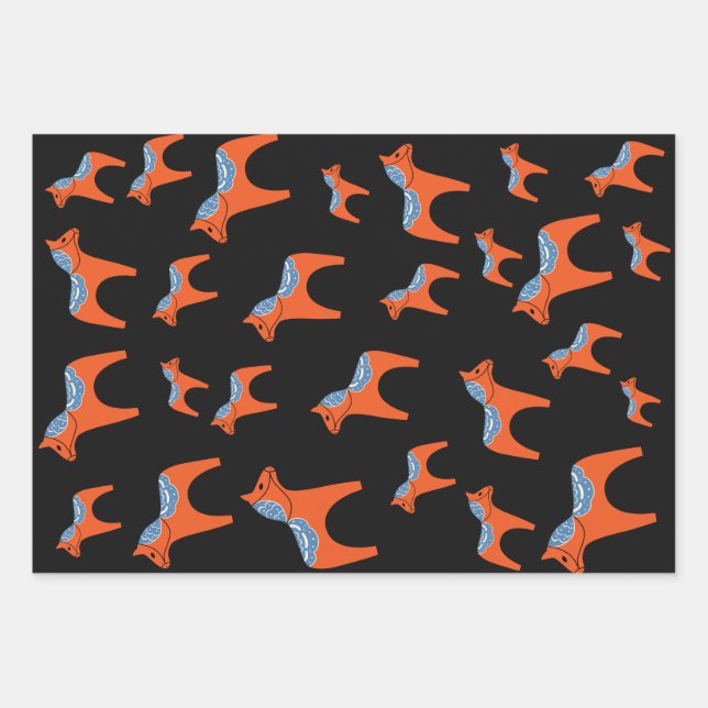 Feuille De Papier Cadeau Cheval de Dala suédois traditionnel (Devant)