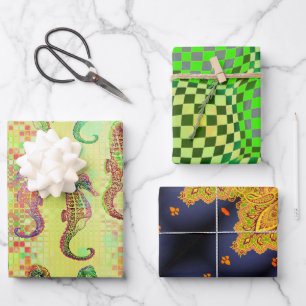Feuille De Papier Cadeau Cheval de mer, Taffi Op Art & Cardiff Sampler