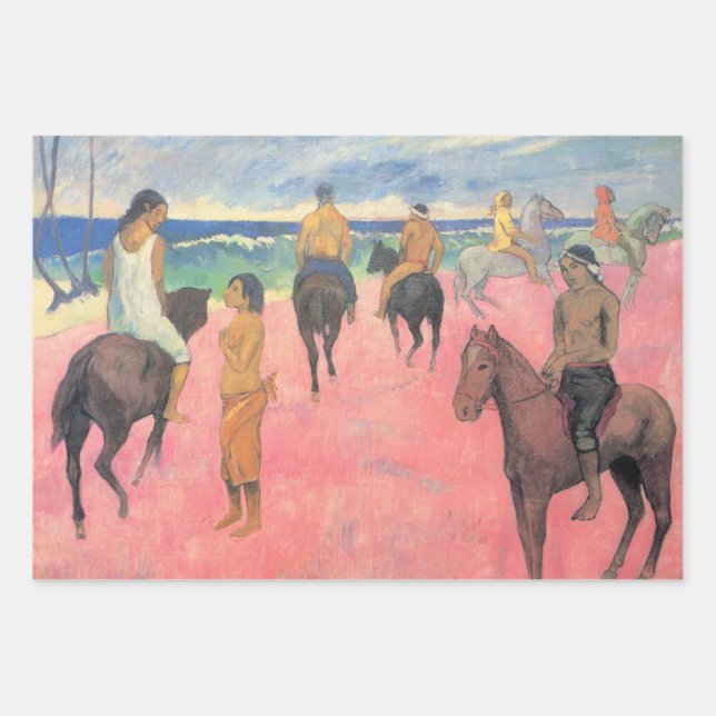 Feuille De Papier Cadeau Cheval sur la plage à Tahiti (Paul Gaugin) (Devant)
